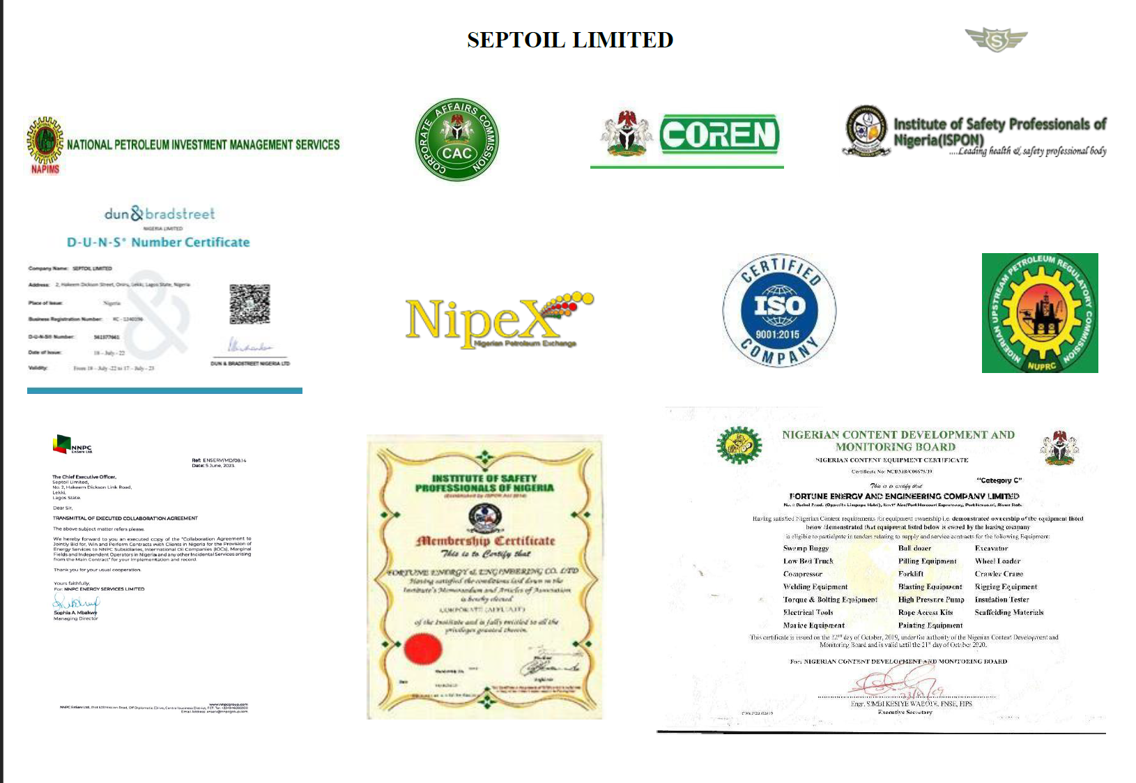 Septoil Limited Certifications